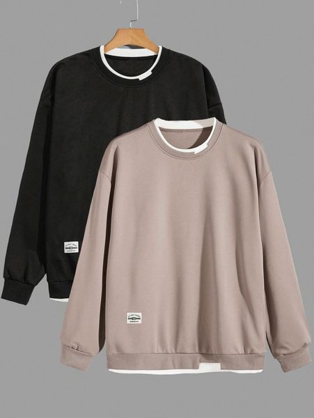 

romwe guys 2pcs patched sweatshirt q53a#, Black