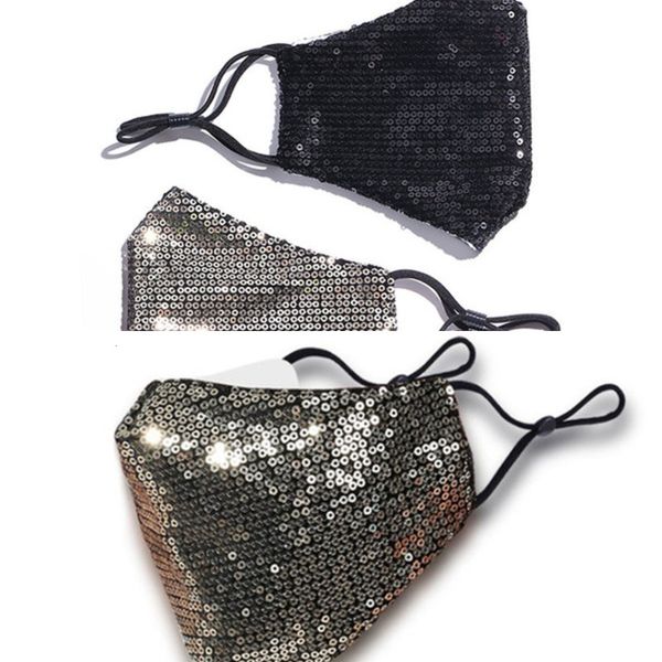 

care fashion bling 3d washable reusable mask pm2.5 shield sun color gold elbow sequins shiny face cover mount masks outlet6i08