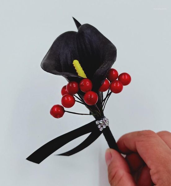 

1 piece wedding groom groomsman boutonniere artificial flower 17 colors pu calla lily party prom corsage suit brooch accessories1