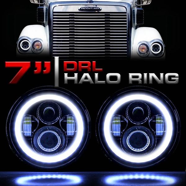

led headlights 7 inch headlamp halo angle eyes for freightliner coronado