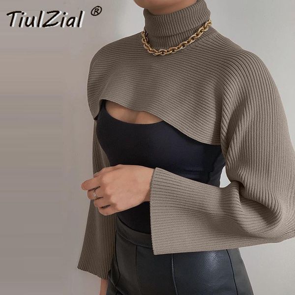 

tiulzial puff sleeve turtleneck women sweater pure loose cropped knitting sweater streetwear autumn fall pullover jumper lady, White;black