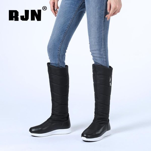 

rjn casual knee-high boots handmade autumn winter warm boots comfortable round toe anti-skid platform shoes ro373, Black