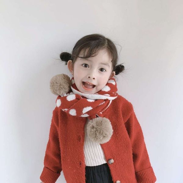 

wool dot korean polka winter scarf children's knitted double-sided color boys and girls warm neck fashion u4t7, Red;brown