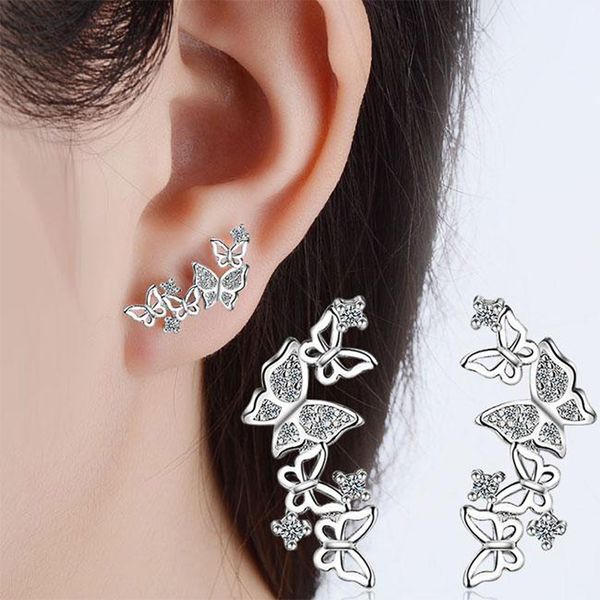 

februaryfrost brand new trendy delicate bow stud earring for women cute hollow out butterfly beautiful birthday valentines gift for girl hot, Golden;silver