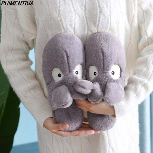 

puimentiua warm cartoon cotton women slippers winter plush slides girls home indoor thick-soled shoes furry slippers, Black
