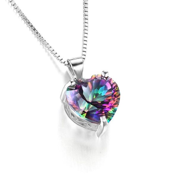 

pendant necklaces rainbow chain heart ladies necklace fashion silver color gift jewelry birthday female model