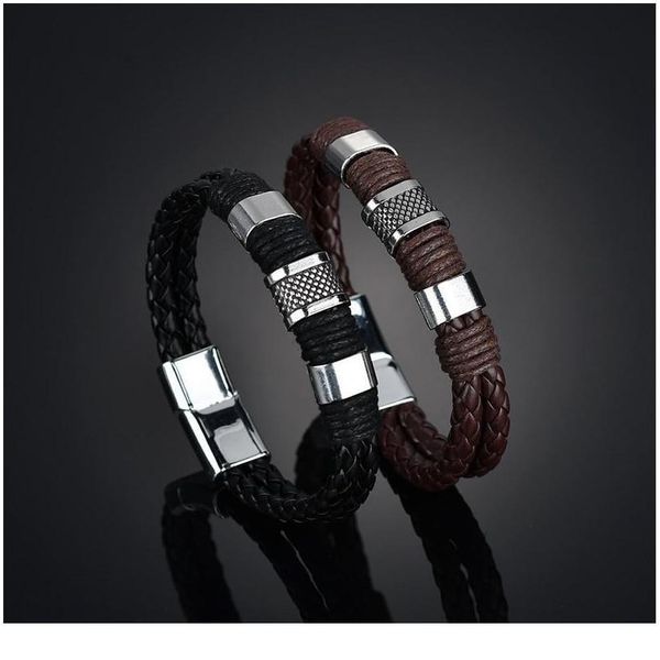 

new arrival men pu leather 1pc punk boys unique zinc alloy weave knit brown bracel qylvvg