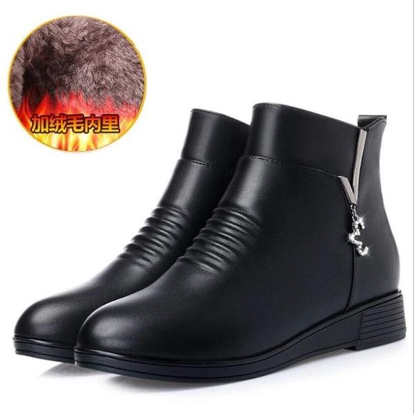 

дамы сапоги зима женщин среднего возраста снег boots non слип из натуральной кожи мать шерсть большой размер голеностопного сустава женщины, Black