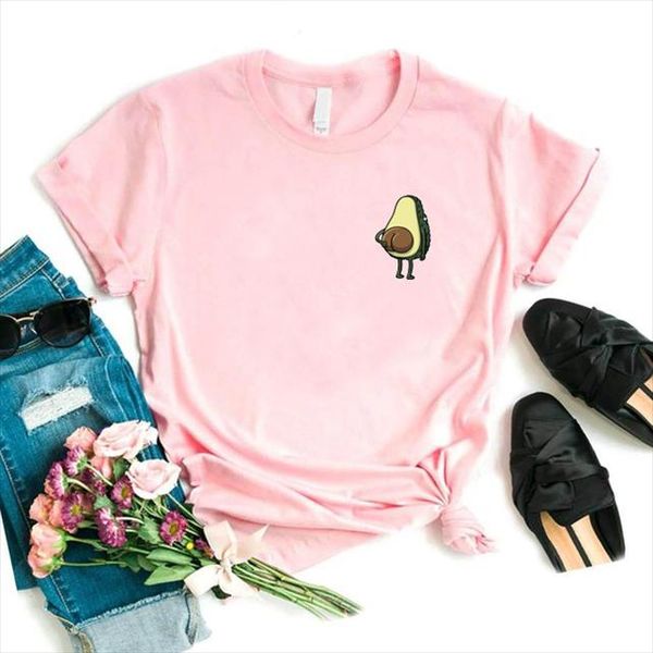 

короткая рукава розовая футболка kawaii мультфильм авокадо женщины повседневная графика топы женские тройники летние женщины футболки вершин, White
