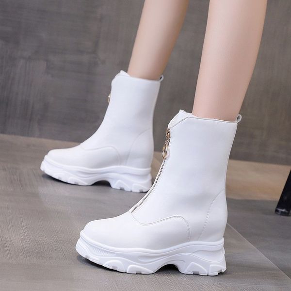 

flat shoes 7 cm in autumn direct sales stores, high heels, thick soled for women, white boots, Black