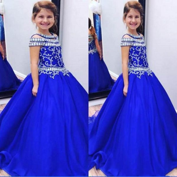 

girl's dresses a-line blue princess girl's pageant crystals beaded flower girl zipper back tulle satin kids birthday dress1, Red;yellow