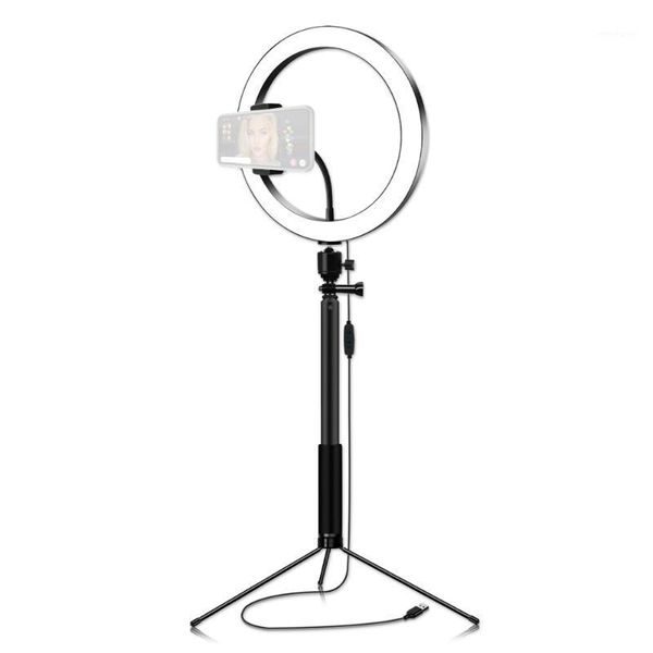 

flash heads 26cm/10 inch 3200k-5600k bi-color dimmable ring video light 12w with black selfie stick tabletripod for making-up live1