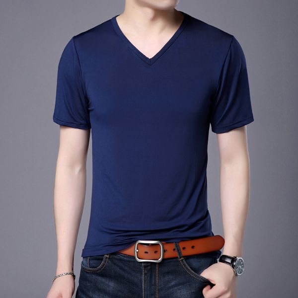 

brand summer new mens short sleeved t-shirt leisure pure color men t shirt wear youth v collar tshirt for male kg-143, White;black