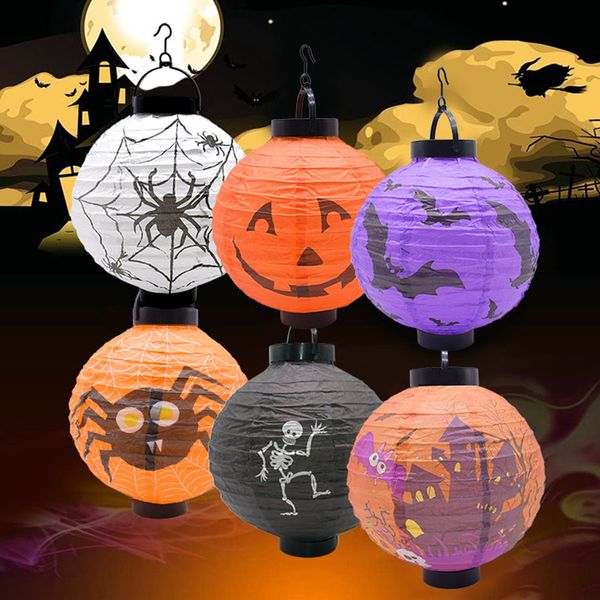 

1pcs led light paper lantern spider ghost pumpkin bat hanging pendant ornament halloween party outdoor decoration