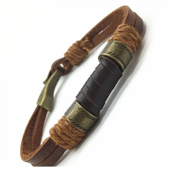 

fashion design brown bronze punk handmade wide men leather bracelets women vintage cuff bangle male homme jewelry acc qyljdk, Golden;silver