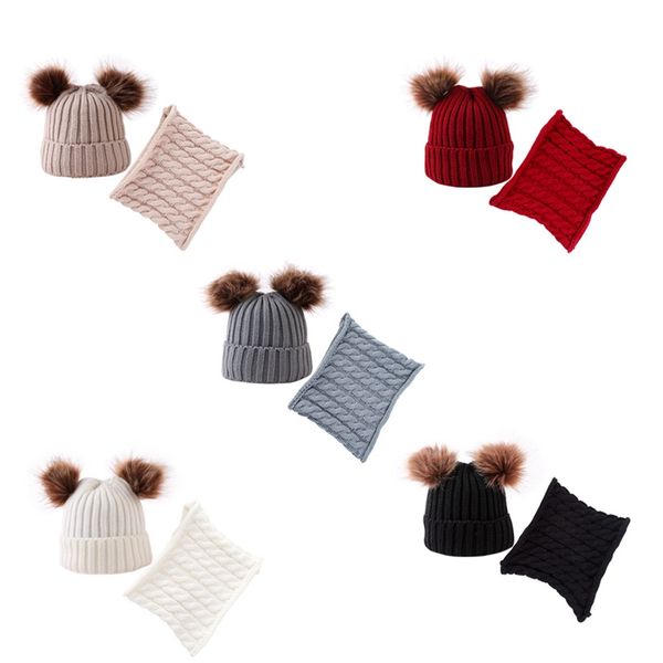 Set di cappelli e sciarpe invernali per bambini Berretti lavorati a maglia per neonati Berretti con pompon Cappelli Sciarpe Cofani all'uncinetto per bambini TD333