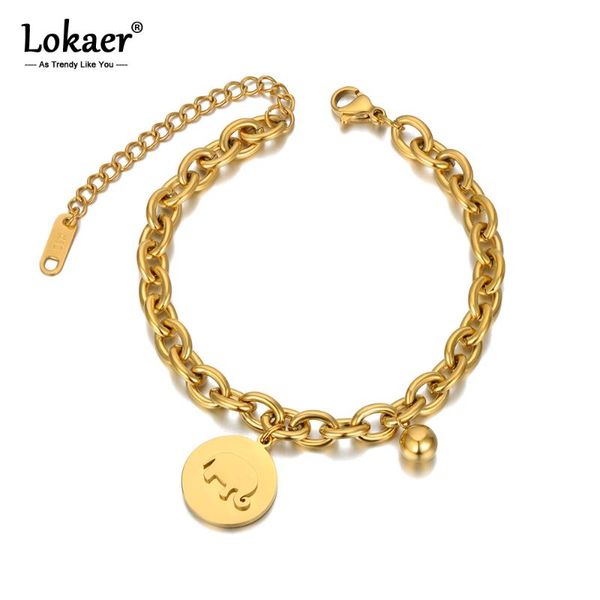 

charm bracelets lokaer titanium stainless steel bohemia beach chain & link for women girl trendy elephant ball bracelet b20118, Golden;silver