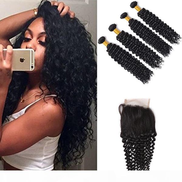 

selling products kinky curly wave hair extension virgin peruvian hair 4 bundles with lace closure mix size human hair, Black;brown