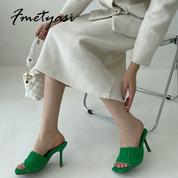 

summer women sandal designer corduroy square toe heels luxury green non-slip shoes ladies dress shoes, Black