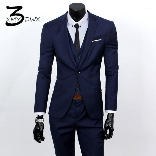 

men's suits & blazers (jackets+vest+pants) 2021 fashion male quality slim high-grade cotton business blazer/men groom dress suit three-, White;black