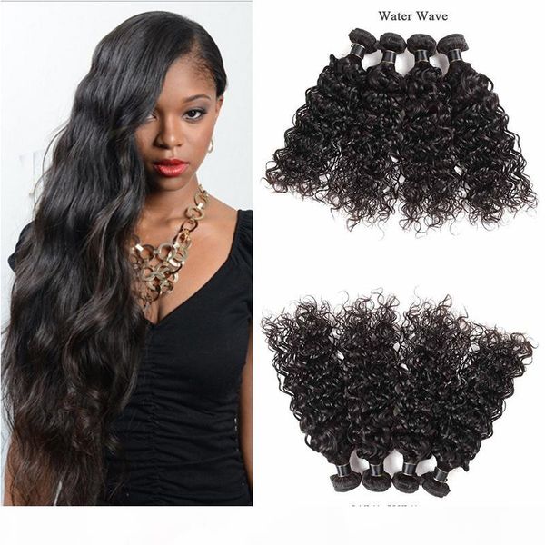 

8a brazilian water wave hair bundles 4pcs lot virgin unprocessed brazilian human hair extensions loose deep brazilian virgin straight hair, Black
