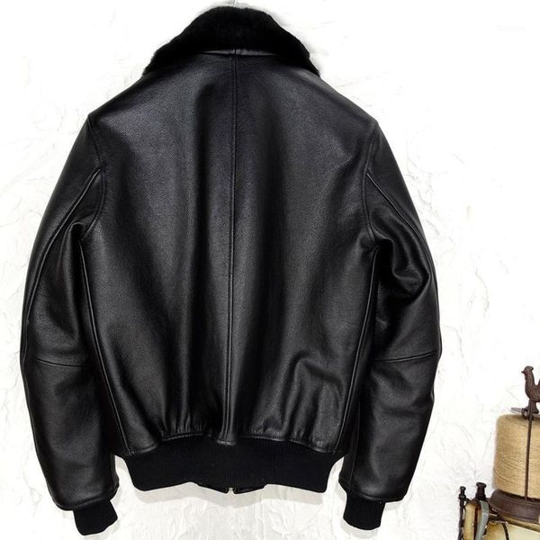 

men's leather & faux 2021 black men style g1 pilot jacket plus size xxxxl genuine cowhide russian winter coat1