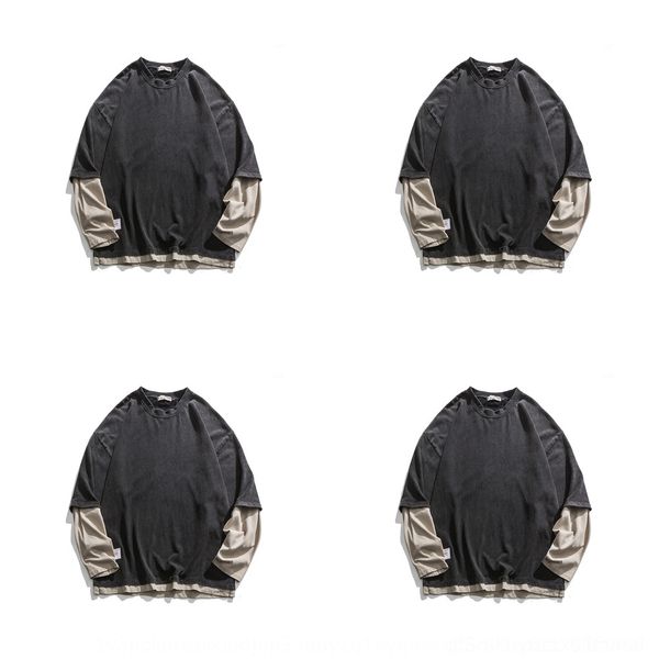 

n9dms it is absolutely not a common thing two-piece fake autumn sweater men's loose fashion coat base shirtcontrast color casual shirt, Black