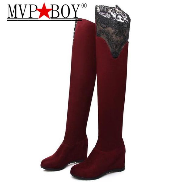 

boots mvp boy 34-43 autumn bota over the knee high women botas femininas mujer heel slimming elastic suede, Black