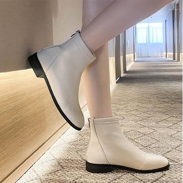 

women ankle boots shoes autumn ladies fashion pu leather low heels zipper female plus size short boots footwear 2020 woman new1, Black