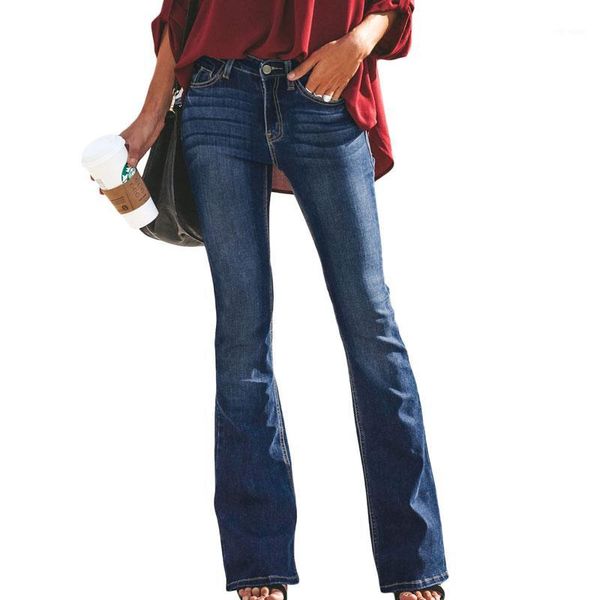 

women's jeans fashion mid-rise flare jeans blue black holes high street out long trousers plus size women ropa mujer1