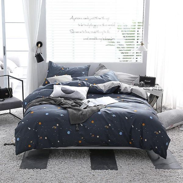 

luxury brief style 4pcs bed set duvet cover flat fitted bed sheet pillowcases planet series black white plaid geometry soft