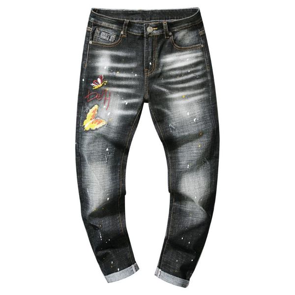 

высокое качество 2020 брюки тонкий fit брюки вскользь личностные slim fit джинсы штаны тощий плюс размер w913, Blue