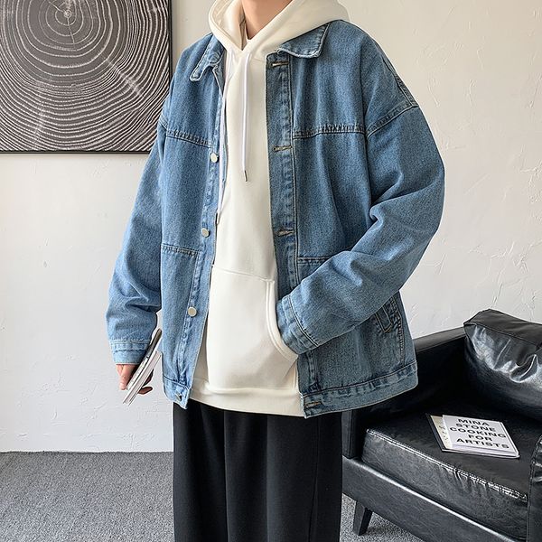 

denim men's spring new loose casual jacket fashion korean version 2021 top, Black;brown