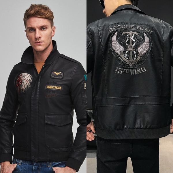 

rtagk весна мотоциклы clothingleather пальто и мужской вышитая индийская мужского пилот пальто корейских мод бренд осень отворот воздушных с, Blue