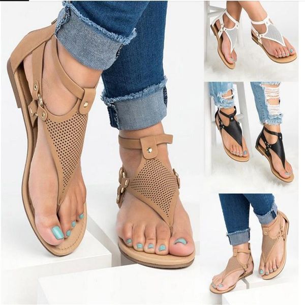 

sandals summer flat womens beach hollow dot sandal fashion leather open toe vintage female shoes comfortable females shoe1, Black