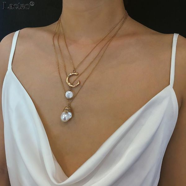 

pendant necklaces lacteo bohemian multi layer imitation pearl choker fashion long chain necklace female jewelry gifts, Silver