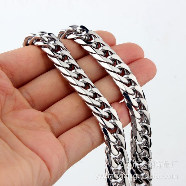 

luxury 9/11/13/16/19/21mm mens titanium steel stainless steel double buckle six-sided grinding necklace thick type chain fashion design, Golden;silver