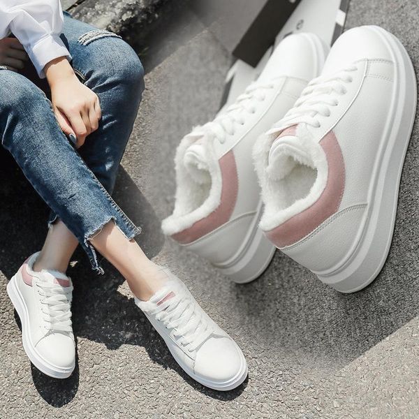 

boots 2021 women plus velvet white shoes winter warm women's fashion casual all-match, Black