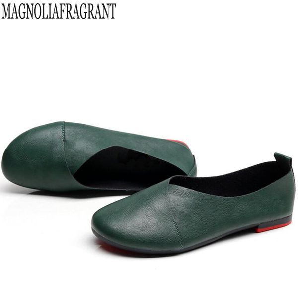 

plus size genuine flat handmade leather loafers flexible spring casual shoes woman flats zapatos mujer k20, Red;white