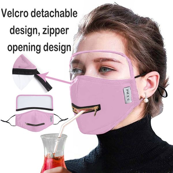 

zipper opening design protective face with eyes detachable cotton fashion washable reusable mask mouth mu