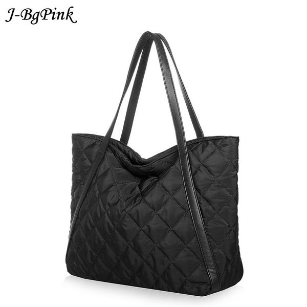 

women bags tote bag space cotton down feather padded shoulder bags large capacity nylon winter lattice warm bag c0121