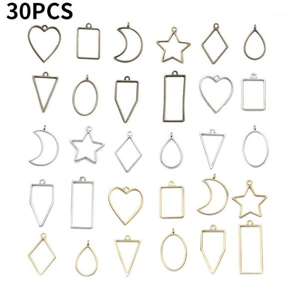 

30pcs frame pendants set charms earrings jewelry making diy crafts bracelet party girls for necklace geometric hollowed metal1