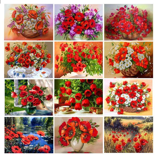 

40x50cm алмазная вышивка "красный цветок" шаблон diy 5d алмазная роспись рукоделия крестом стежка