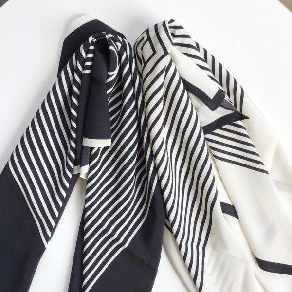

scarves women 2021 classic striped printed silk scarf, Blue;gray