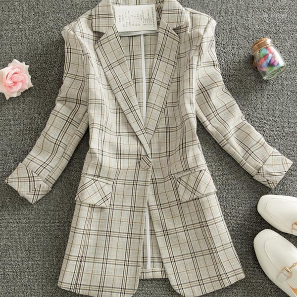 

women's suits & blazers women plaid blazer slim fit ladies jacket spring summer fashion seven-point sleeves one button suit1, White;black