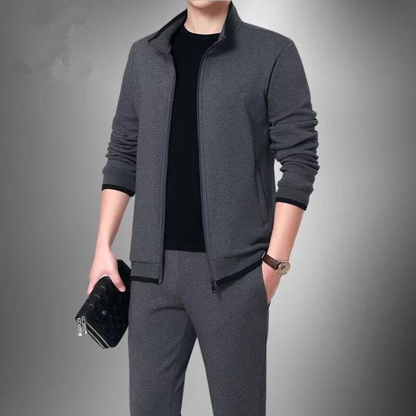 

and elderly autumn middle winter aged 2020 men's large casual coat dad's sportswear two piece set, Gray