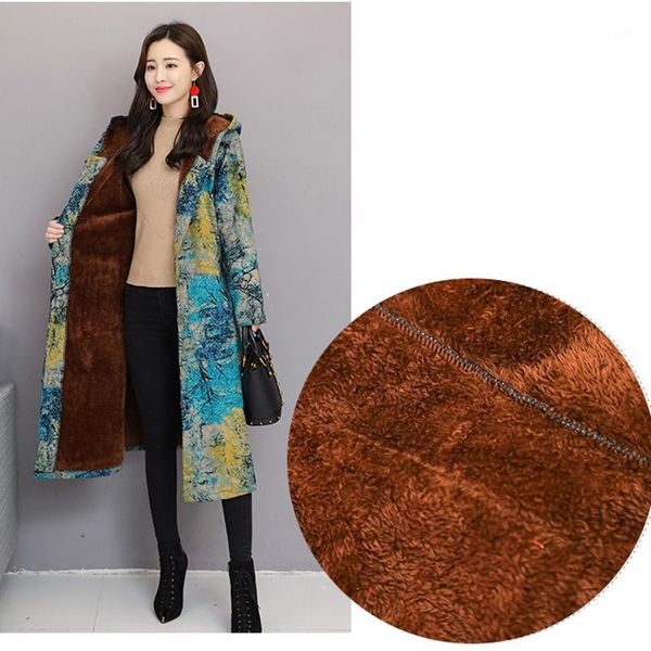 

2019 winter new large size cotton clothing gold velvet cotton coat women's long retro foral plus plus velvet thick winter coat1, Black