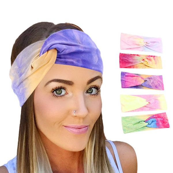 

cross wide headband women colorful twist hairband tie-dye headwrap elastic hair bands soft sport yoga turban hair accessories