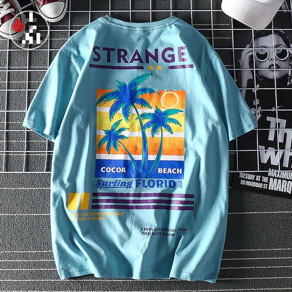 

2021 new printing cotton male hip hop shirt streetwear letter summer t men's women the neck couple of coconut tree o04e, White;black
