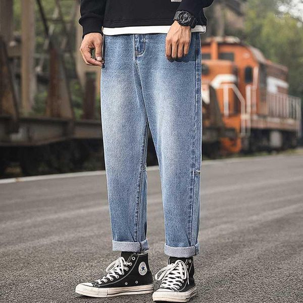 

2020 autumn winter men's hip hop loose stretch baggy jeans trendy denim trouers1, Blue